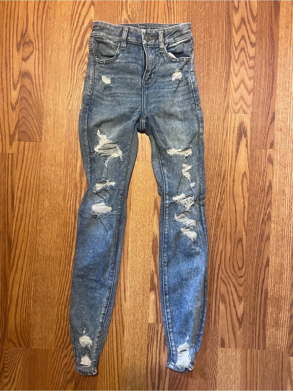 American Eagle Outfitters Ripped High-Rise Skinny Jeans - Blue